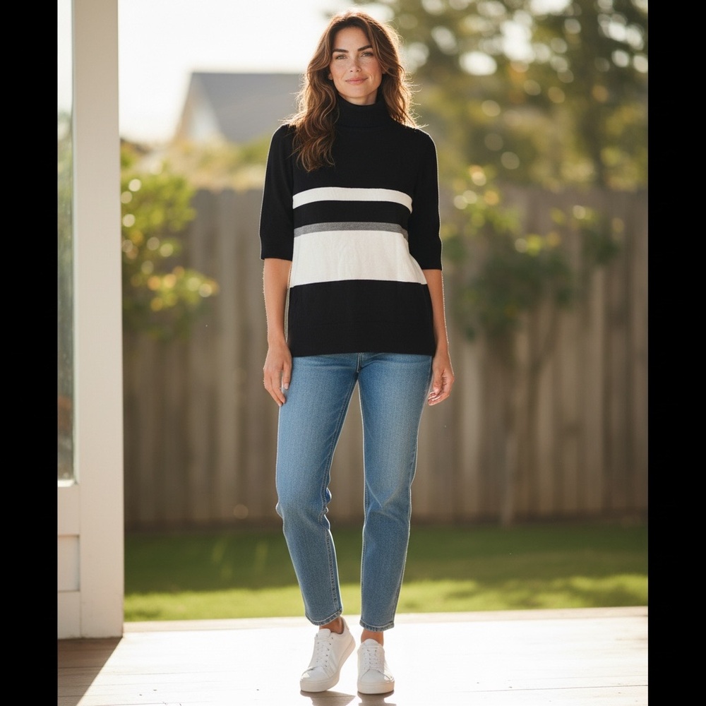 Liz Claiborne Women’s Career Petite striped turtleneck Black/white size XLP